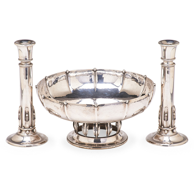 ‘Style Of George Jensen, Three-Piece Garniture With Stylized Blossoms, USA’, Early 20th C., Rago/Wright