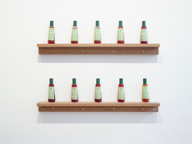 Paulo Bruscky, ‘Remedio Brusckyano’, 2015, Installation, 10 labelled glass bottles and coloured liquid, Richard Saltoun