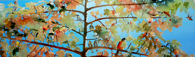 Kay Bradner, ‘20 Blossoms and 13 Birds’, 2018, Painting, Oil on aluminum, Seager Gray Gallery
