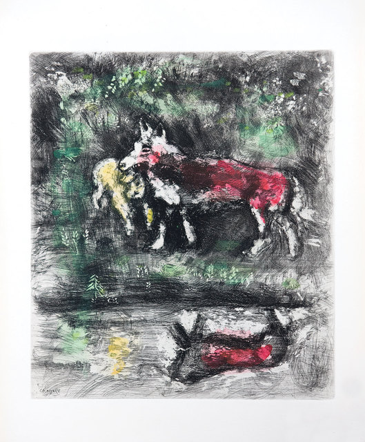 Marc Chagall, ‘The Wolf and the Lamb’, 1952, Print, Etching with hand colouring, Goldmark Gallery