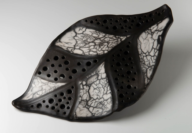 Carol Berger, ‘Leaf I- Monochrome, Black and White,Wall piece’, 2019, Sculpture, Naked Raku Porcelain, Archway Gallery