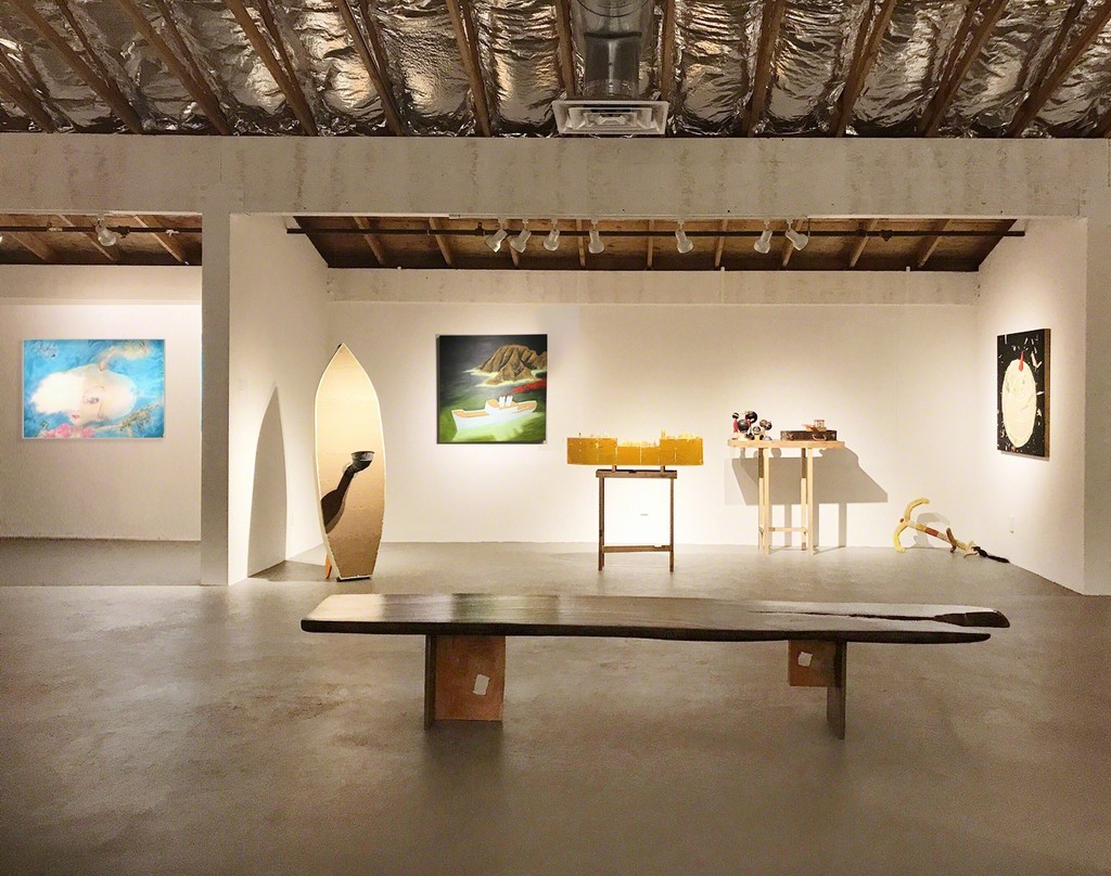 Featured exhibition room works pictured by Sally French and Doug Britt. Left to right: Sally French: Wishful Thinking. Doug Britt; Twin Fin Snorkeler, Uncharted Waters, Spirit Ship, globes, Ukulele, Floating Anchor, Earth Shattering News. Featured exhibition room works pictured by Sally French and Doug Britt. Left to right: Sally French: Wishful Thinking. Doug Britt; Twin Fin Snorkeler, Uncharted Waters, Spirit Ship, globes, Ukulele, Floating Anchor, Earth Shattering News.
