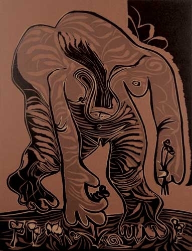 Pablo Picasso, ‘Femme Nue Ceullant des Fleurs’, 1962, Print, Linocut on velin d'Arches paper, Andipa