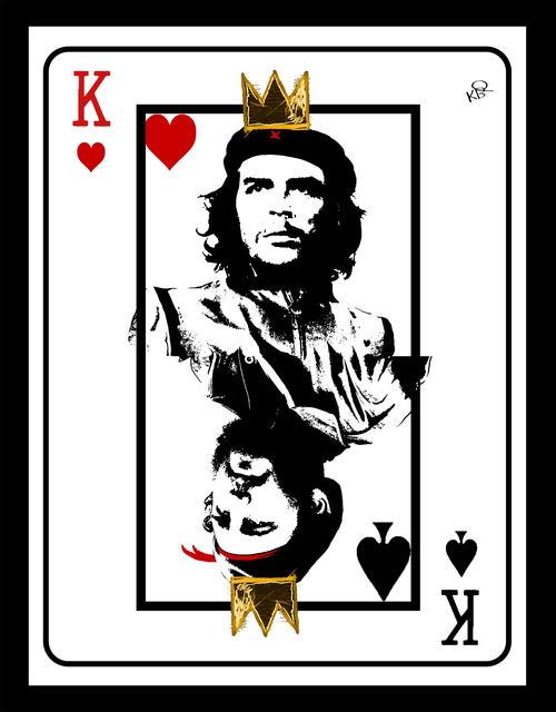 Karen Bystedt, ‘Fidel/Che Playing Card in Gold Leaf & Diamond Dust on Archival Paper’, 2019, Print, Mixed Media on Hahnemuehle Paper, White Cross