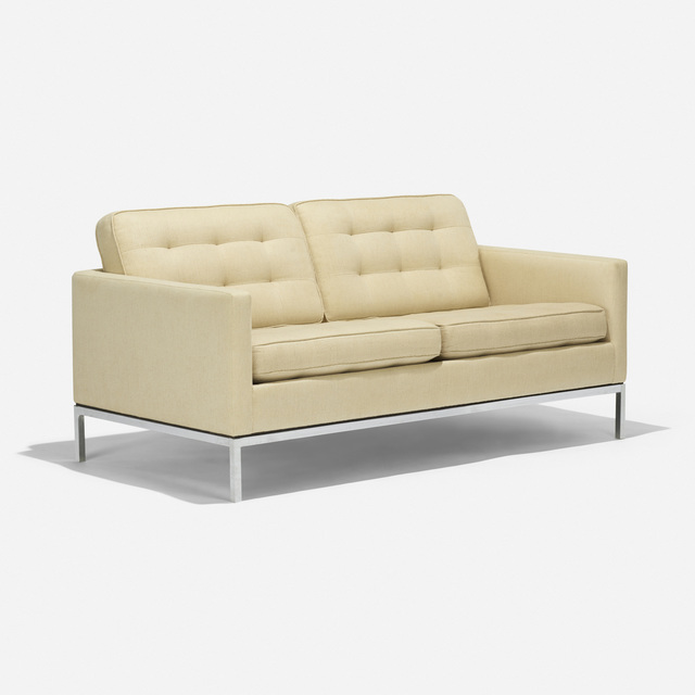 Florence Knoll, ‘settee’, 1955/1965, Design/Decorative Art, Upholstery, chrome-plated steel, Rago/Wright