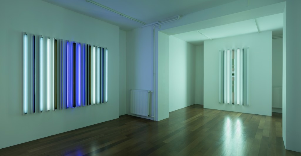 Exhibition View, Robert Irwin, Galerie Xippas, Geneva, Switzerland, 2015. © Philipp Scholtz Rittermann Exhibition View, Robert Irwin, Galerie Xippas, Geneva, Switzerland, 2015. © Philipp Scholtz Rittermann