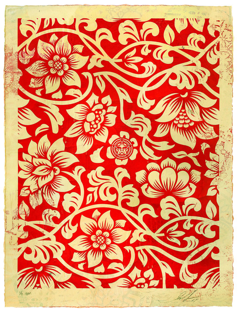 Shepard Fairey (OBEY), ‘Floral Takeover (Cream/Red)’, 2017, Underdogs Gallery