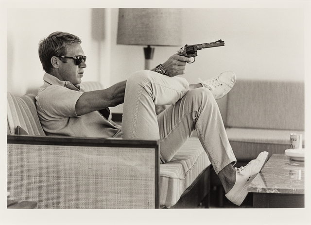 John Dominis, ‘Steve Mcqueen Aims a Pistol in His Living Room, CA (printed 2014)’, 1963, Hindman