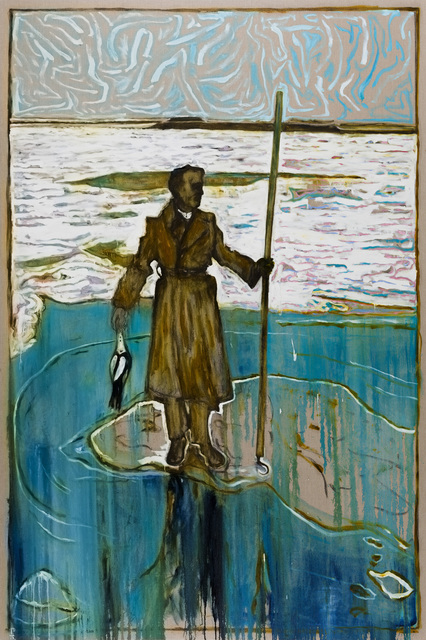 Billy Childish, ‘man stood on ice holding a dead duck (Off Hoo Ness, River Medway 1963)(version z)’, 2012, neugerriemschneider