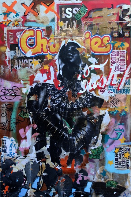 Mncedi Madolo, ‘Chappies’, 2020, Painting, Spray paint and collage on canvas, WORLDART