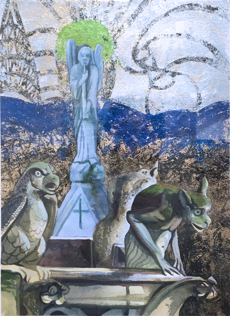 Thomas John Carlson, ‘Notre Dame Roof’, 2018, Drawing, Collage or other Work on Paper, Watercolor and metal foil on paper, Deep Space Gallery