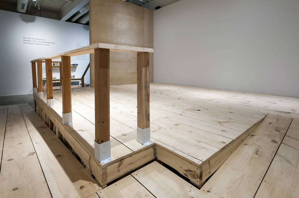 Do/Tell: Erin Bernard, Heather Hart, Rachelle Mozman, and Akosua Adoma Owusu, 2015, installation view, Institute of Contemporary Art, University of Pennsylvania. Photo: Constance Mensh. Do/Tell: Erin Bernard, Heather Hart, Rachelle Mozman, and Akosua Adoma Owusu, 2015, installation view, Institute of Contemporary Art, University of Pennsylvania. Photo: Constance Mensh.