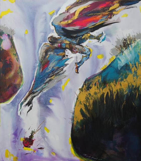 Frank David Valdés, ‘Ícaro contra el amor / Icarus against love’, 2020, Painting, Mixed media on canvas, ArteMorfosis - Cuban Art Platform