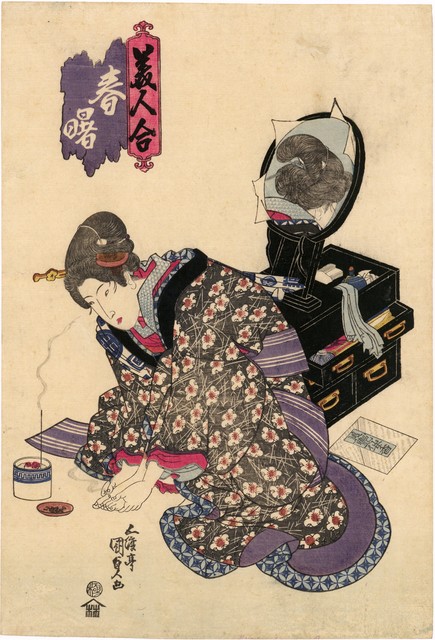 Utagawa Toyokuni III (Utagawa Kunisada), ‘A Contest of Beauties, Spring Dawn: Applying Moxa’, ca. 1822, Scholten Japanese Art