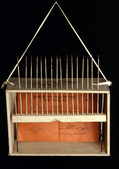 Komar & Melamid, ‘Soul of Norton Dodge. From the project Corporation for Buying and Selling Souls.’, 1978-1979, Mixed Media, A
construction of wood, metals, white string, and certificate on red paper,, Kolodzei Art Foundation