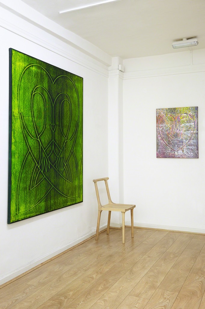 Jonathan Kelly | Acid Vapid, 2017, acrylic on canvas, 170 x 140 cm. | Hand on Heart (Against the World), 2017, acrylic on canvas, 77 x 66 cm.
Bone chair by Spencer Fung
Exhibition Photography: Matt Spour | All rights reserved. Jonathan Kelly | Acid Vapid, 2017, acrylic on canvas, 170 x 140 cm. | Hand on Heart (Against the World), 2017, acrylic on canvas, 77 x 66 cm.
Bone chair by Spencer Fung
Exhibition Photography: Matt Spour | All rights reserved.