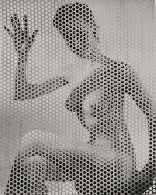 Erwin Blumenfeld, ‘Nude Waving Behind Perforated Screen’, ca. 1955, Photography, Gelatin silver print, printed c. 1955, Bruce Silverstein Gallery