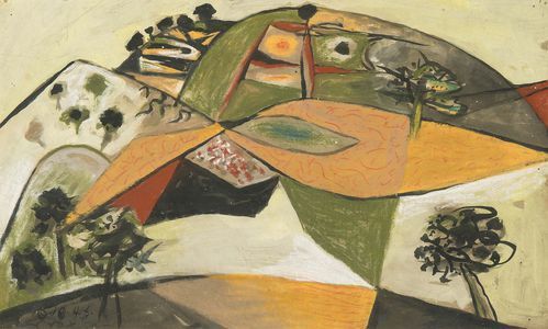 John Craxton, ‘Landscape (Spetses, Greece)’, 1946, Painting, Mixed media and oil on paper, Osborne Samuel