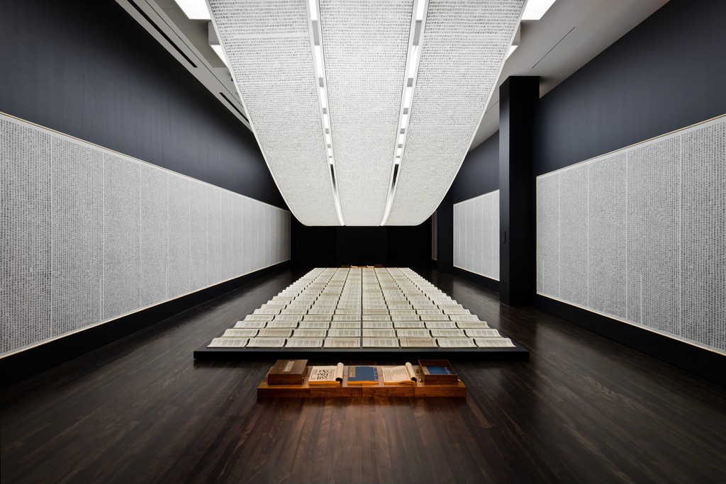 Installation view of Xu Bing: Book from The Sky at the Blanton Museum of Art, 2016 Courtesy of Xu Bing Studio. Photo by Colin Doyle Installation view of Xu Bing: Book from The Sky at the Blanton Museum of Art, 2016 Courtesy of Xu Bing Studio. Photo by Colin Doyle