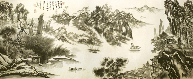Zhang Yanyun, ‘Overlooking the bank of the river on the mountain 登山望滨图 ’, 2012, Drawing, Collage or other Work on Paper, Ink and colour on paper, Tian Bai Calligraphy and Painting (天白書畫)