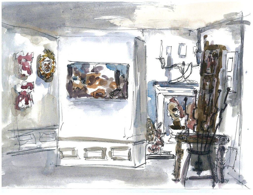 Watercolor and graphite rendering of Galerie Stephanie's Art Fair Philippines booth, "Curiosities" by Syrian artist Noor Bahjat. Watercolor and graphite rendering of Galerie Stephanie's Art Fair Philippines booth, "Curiosities" by Syrian artist Noor Bahjat.