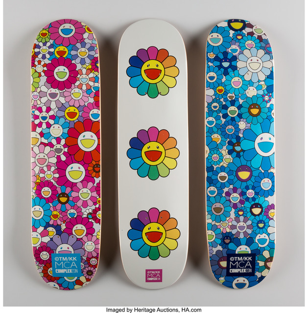 Takashi Murakami, ‘Multi Flower 8.0 Skate Decks (Blue, Pink, and White) (three works)’, 2016, Heritage Auctions
