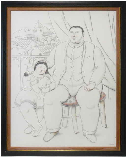 Fernando Botero, ‘Man with little girl and cat’, 2013, La Maison de la Petite Sara