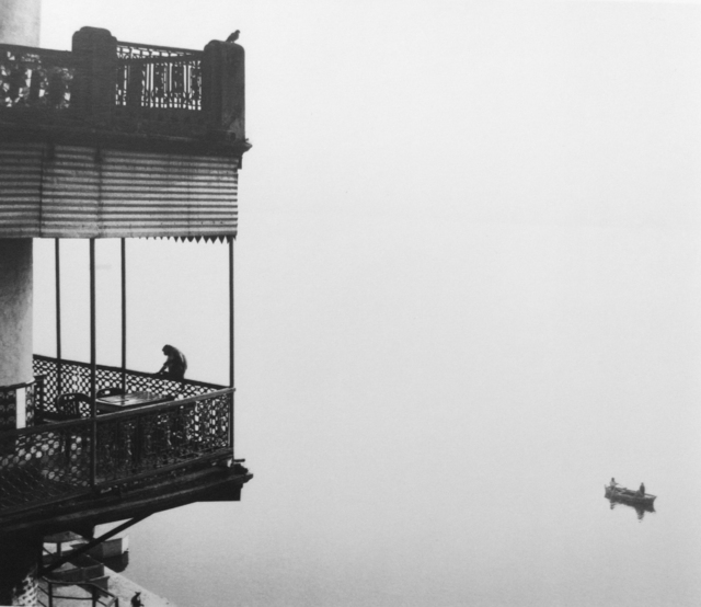 Pentti Sammallahti, ‘Untitled (Monkey on Balcony / Two Men in Boat)’, 1999, Photography, Gelatin Silver Print, Peter Fetterman Gallery