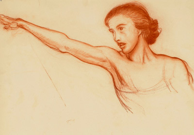 John Steuart Curry, ‘Study of Woman with Upraised Arm’, Drawing, Collage or other Work on Paper, Conte Crayon, Kiechel Fine Art