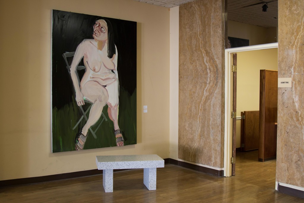 Chantal Joffe:
Self-Portrait in the Garden at Night,
2016,
Oil on canvas,
213.4 x 152.4 cm; 84 1/8 x 60 in;
Jenny Holzer:
What a shock when they tell you it won’t hurt…
1989,
Bethel white granite bench,
43.2 x 91.4 x 45.7 cm; 17 x 36 x 18 in
Chantal Joffe:
Self-Portrait in the Garden at Night,
2016,
Oil on canvas,
213.4 x 152.4 cm; 84 1/8 x 60 in;
Jenny Holzer:
What a shock when they tell you it won’t hurt…
1989,
Bethel white granite bench,
43.2 x 91.4 x 45.7 cm; 17 x 36 x 18 in