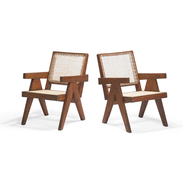 Pierre Jeanneret, ‘Two Easy Arm lounge chairs from the Chandigarh administrative buildings, France/India’, Rago
