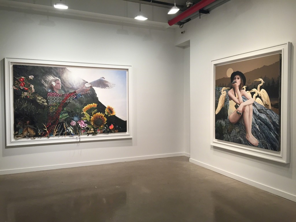(left) "True Power" and "The Watcher" (right), 2015, Oil & mixed media on found paintings over panel
(left) "True Power" and "The Watcher" (right), 2015, Oil & mixed media on found paintings over panel
