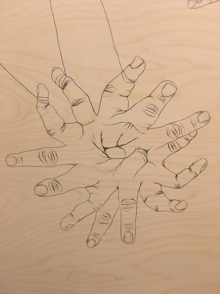 "Connected" (detail) by Brian Mallman, 2017, graphite on wood panel "Connected" (detail) by Brian Mallman, 2017, graphite on wood panel