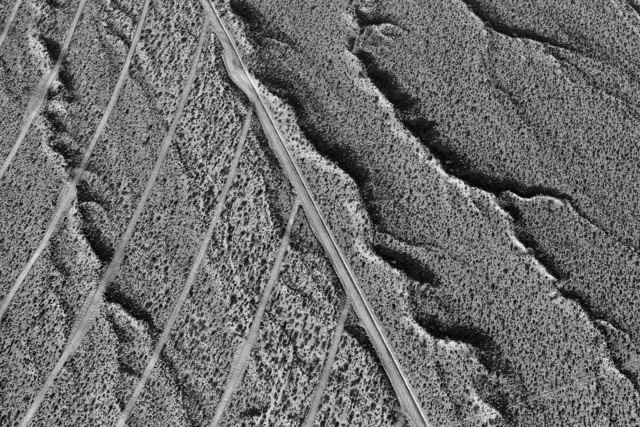 Jamey Stillings, ‘Natural Erosion Gullies of Alluvial Slope Overlap with Boundary and Service Roads of Unit 2, 2012 from Changing Perspectives: The Evolution of Ivanpah Solar’, 2012, Photography, Archival pigment print on premium baryta coated fine art paper, Etherton Gallery