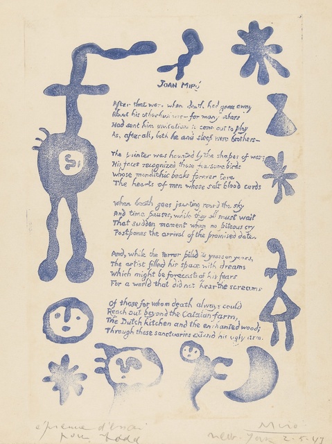 Joan Miró, ‘Ruthven Todd. A Poem For Joan Miro Plate III (Cramer Books 14)’, 1947, Forum Auctions