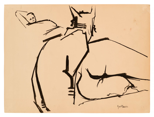 Jacob Lawrence, ‘Cat with Gwen ’, 1960, Drawing, Collage or other Work on Paper, Brush an ink on paper, DC Moore Gallery