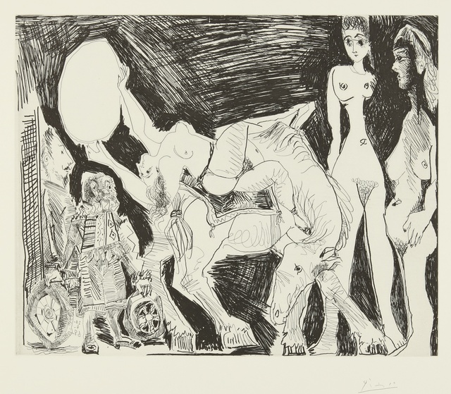 Pablo Picasso, ‘Cirque: Écuyère, femmes et spectateurs, dont un garagiste déguisé (B. 1523; Ba. 1539)’, 1968, Print, Etching, Sotheby's