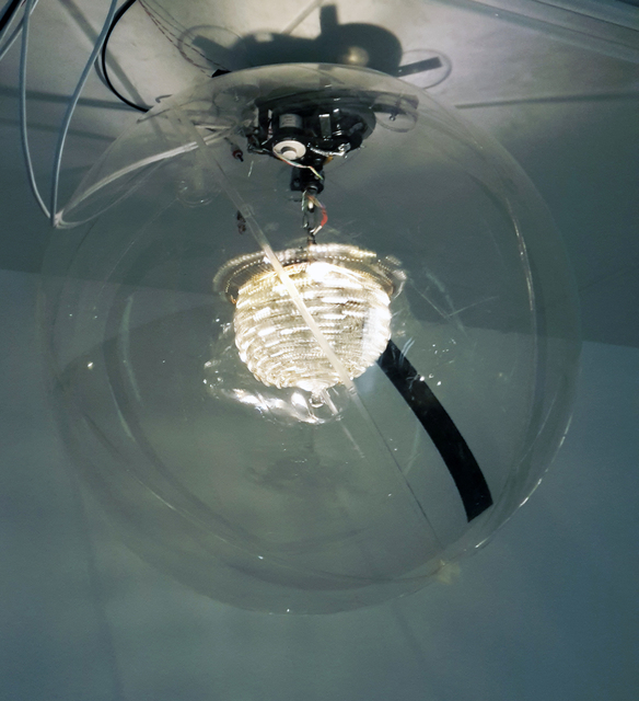 Vivien Roubaud, ‘Gonflable, contrepoids, transmission scooter électrique, lustres à pampilles, collecteur tournant, chaîne de moto, vingt-quatre volts,, ’, 2015, In Situ - Fabienne Leclerc