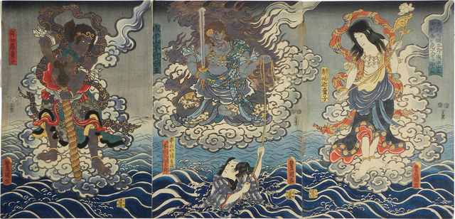 Utagawa Toyokuni III (Utagawa Kunisada), ‘Life of Honchomaru Tsunagoro saved by divine favor at Naritasan’, 1851, Scholten Japanese Art
