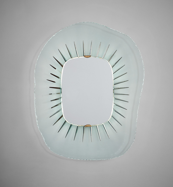 Max Ingrand, ‘Illuminated mirror, model no. 1657’, circa 1958, Design/Decorative Art, Chiseled and carved glass, mirrored glass, brass, painted aluminum, Phillips