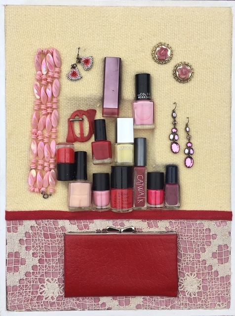 Susan O'Doherty, ‘Shades of Red’, 2018, Installation, Jewellery, nail polish, belt buckle, leather purse, textiles, paint and wood, Art Atrium