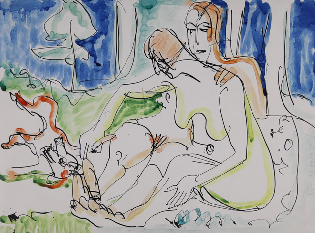 Ernst Ludwig Kirchner, ‘Zwei Akte im Wald’, ca. 1933, Drawing, Collage or other Work on Paper, Watercolour and pen in ink, Henze & Ketterer & Triebold