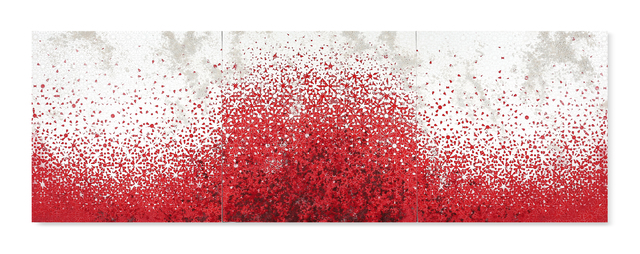 Yasmina Alaoui, ‘Red and white trio landscape 1’, 2017, Painting, Acrylic paint, pigment, salt, plaster and gravel on wood, Opera Gallery