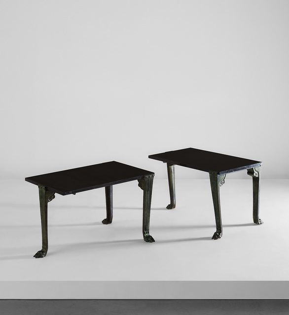 T.H. Robsjohn-Gibbings, ‘Pair of “Trapeza” tables’, circa 1961, Design/Decorative Art, Patinated bronze, black marble., Phillips