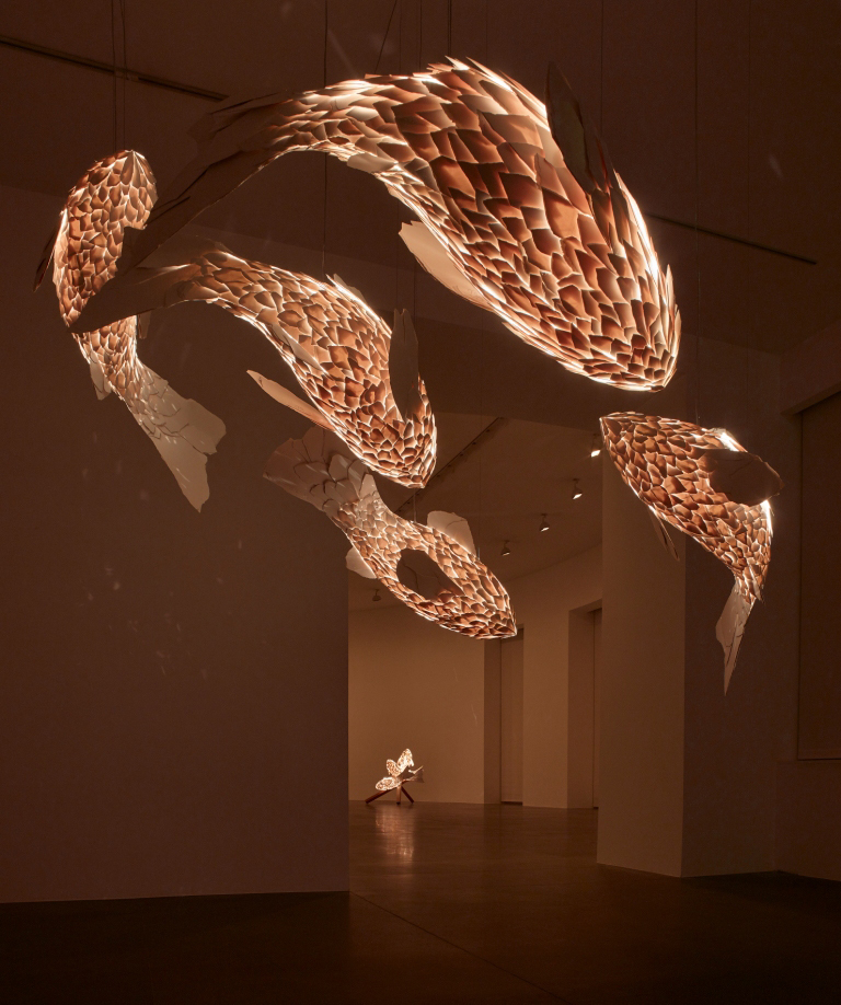 Installation view: "Frank Gehry: Fish Lamps." July 18 – September 16, 2016. Artworks © Frank Gehry. Photo by Matteo D’Eletto M3 Studio. Image courtesy Gagosian Gallery and the artist. Installation view: "Frank Gehry: Fish Lamps." July 18 – September 16, 2016. Artworks © Frank Gehry. Photo by Matteo D’Eletto M3 Studio. Image courtesy Gagosian Gallery and the artist.