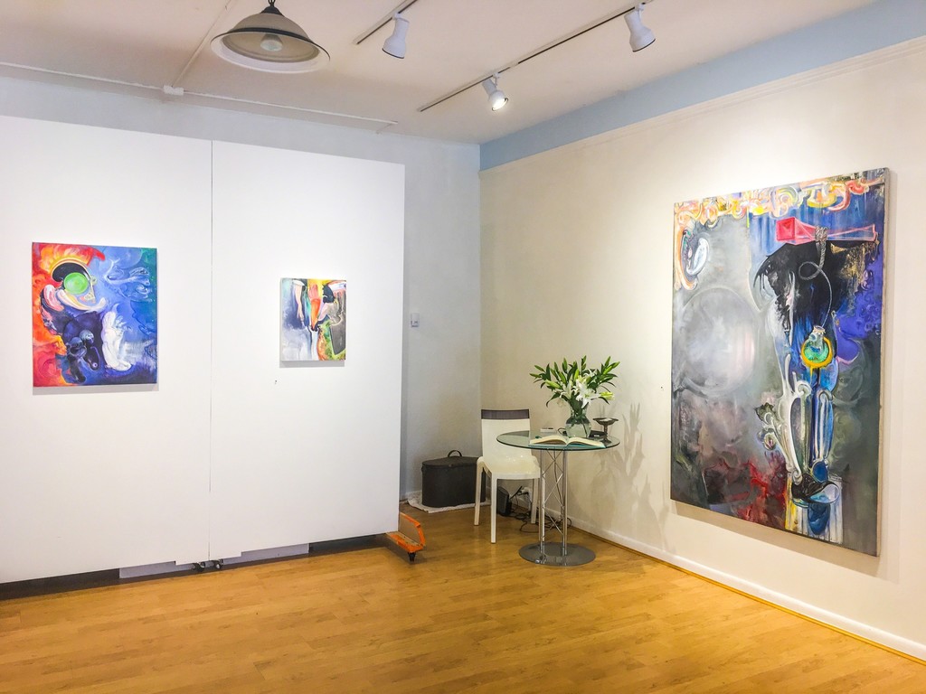 Brian Wood: Paintings installation view at Cross Contemporary Art Aug. 25-Sept 24, 2017 Left to right: "Slipper"30 x 24", "Prequel" 20 x 16", "End of the Line" 72 x 52" © Brian Wood 2017 Brian Wood: Paintings installation view at Cross Contemporary Art Aug. 25-Sept 24, 2017 Left to right: "Slipper"30 x 24", "Prequel" 20 x 16", "End of the Line" 72 x 52" © Brian Wood 2017