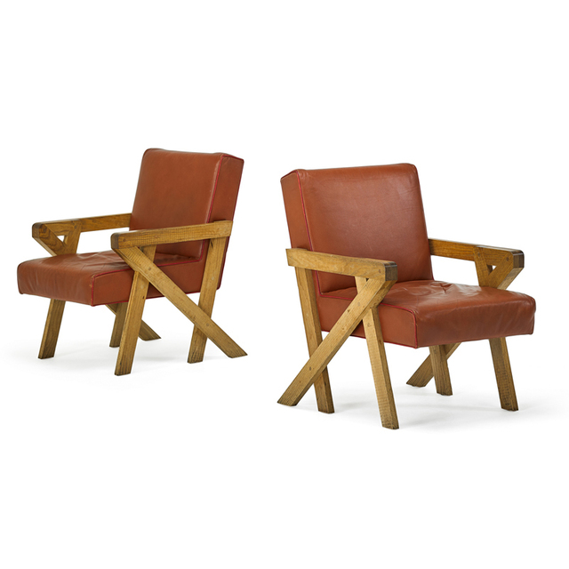 Ali Tayar, ‘Pair of Chairs From Pop Pub, New York’, 2011, Design/Decorative Art, Oak, Leather, Rago/Wright