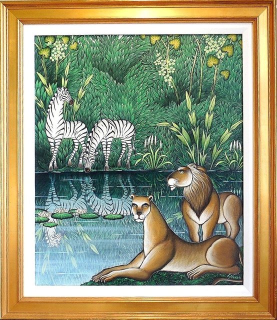 Gustavo Novoa, ‘"Prudent Distance" Lions with Zebras in Jungle Scene’, 1997, Lions Gallery