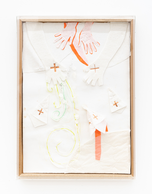Karin Lambrecht, ‘Nascimento do vento’, 2015, Drawing, Collage or other Work on Paper, Satin, dry pastel, felt, copper, collage and pins on paper, Nara Roesler