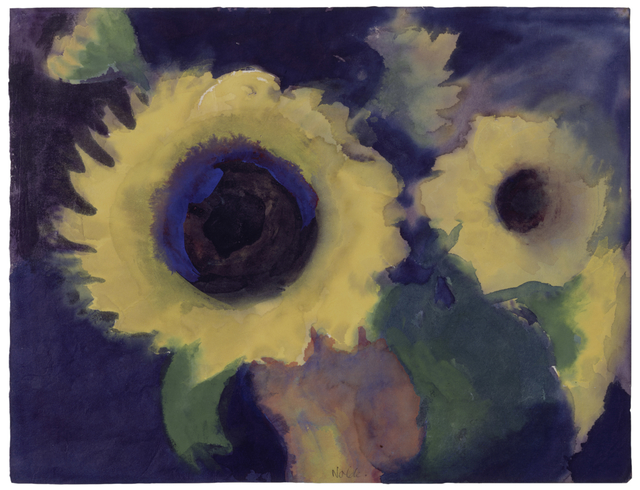 Emil Nolde, ‘Sonnenblumen auf blauem Grund’, 1930-1935, Drawing, Collage or other Work on Paper, Watercolor on Japan paper, Galerie Utermann